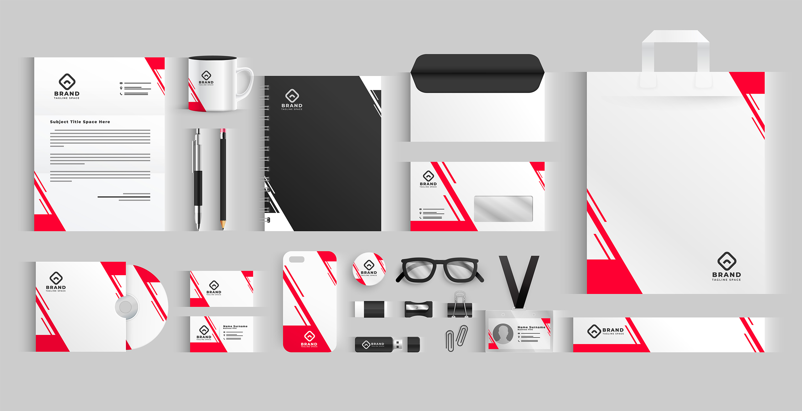 modern white and red business stationery banner in set vector